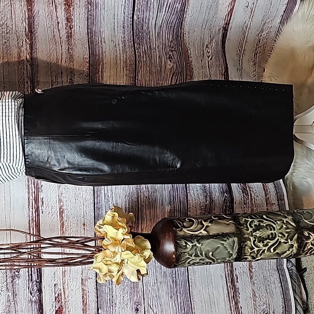 NWT YING DAK RHINESTONE 100% BLACK LEATHER LINED MAXI SKIRT - Picture 8 of 16